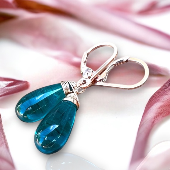 Beautiful Teal Paraiba Tourmaline Earrings 14k Rose Gold Filled - Picture 6 of 8